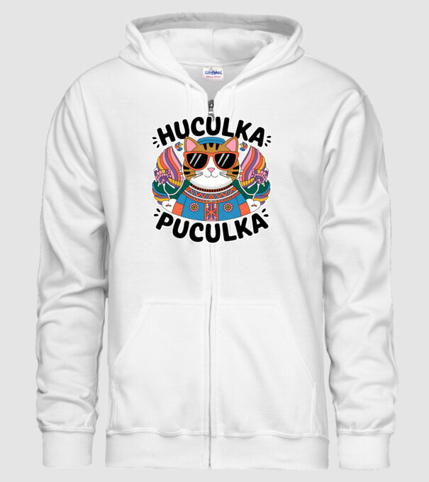 Huculka Puculka pisică 3 model alb pe tricou