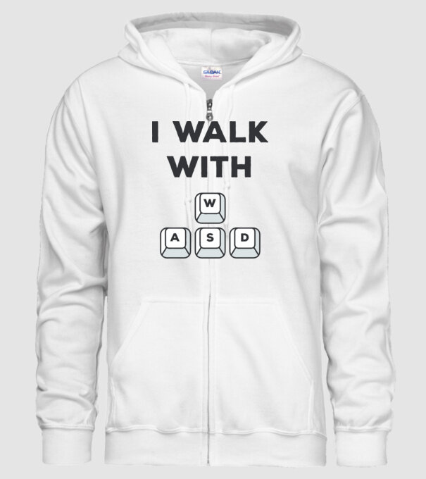 I Walk with WASD model alb pe tricou