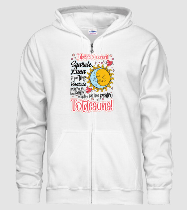 Iubesc 3 lucruri model alb pe tricou