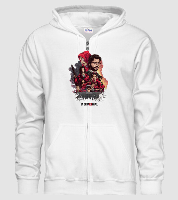 la casa de papel poster theme model alb pe tricou