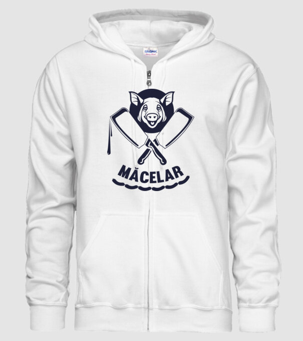 măcelar model alb pe tricou