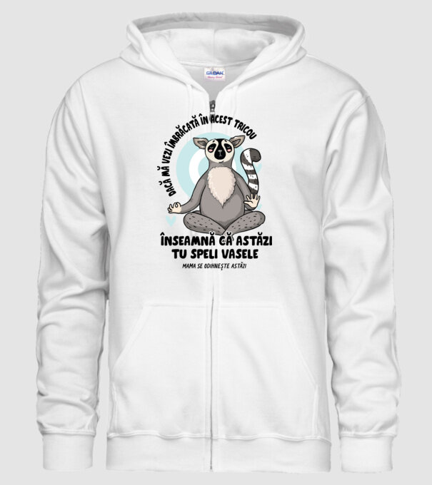 Dacă o vezi îmbrăcată în acest tricou, înseamnă că astăzi tu speli vasele. Mama se odihnește astăzi. model alb pe tricou