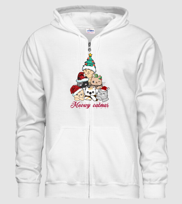 Meowy catmas model alb pe tricou