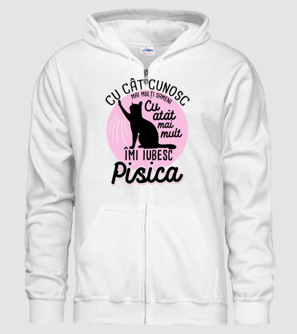 Cu cât cunosc mai mulți oameni, cu atât mai mult îmi iubesc pisica model alb pe tricou