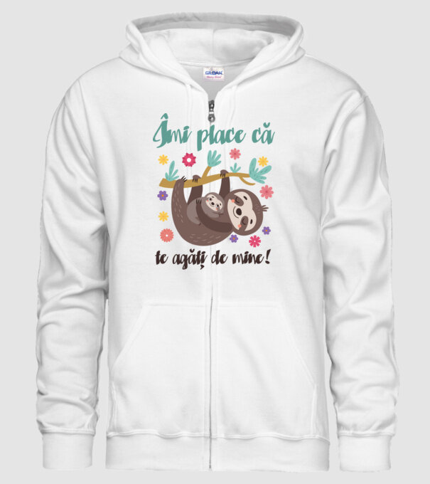 Îmi place să mă agăț de tine! Te iubesc mamă! model alb pe tricou