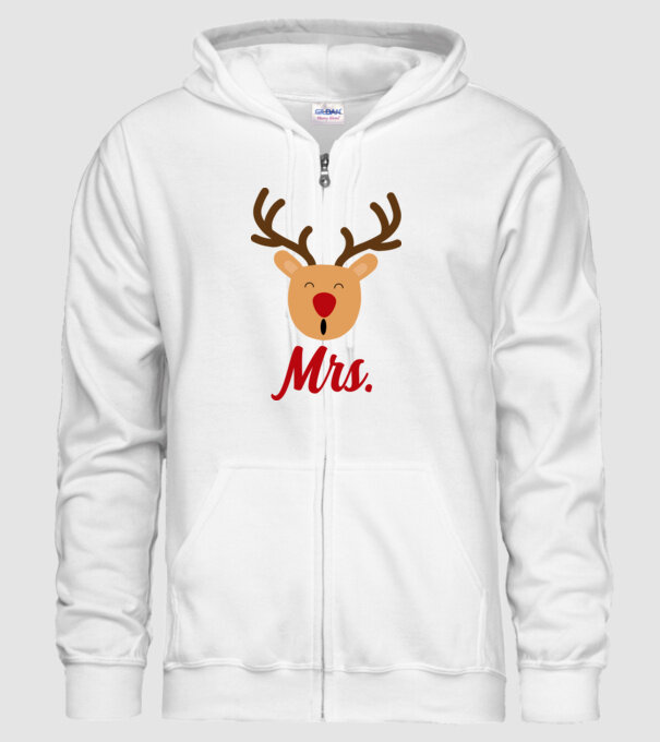 Mrs Reindeer christmas couple model alb pe tricou