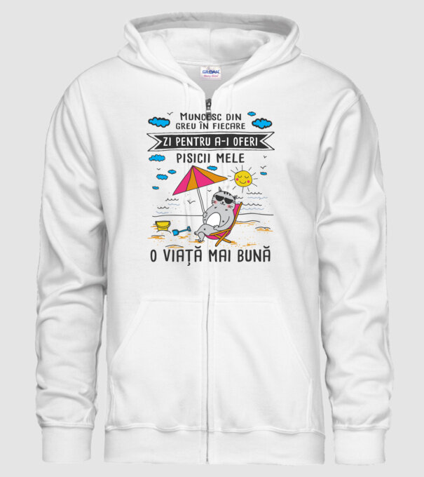 Muncesc din greu în fiecare zi pentru a-i oferi pisicii mele o viață mai bună model alb pe tricou