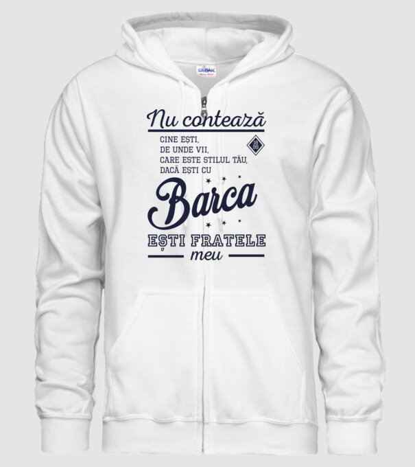 nu contează cine ești, de unde vii, care este stilul tău, dacă ești cu Barca, ești fratele meu model alb pe tricou