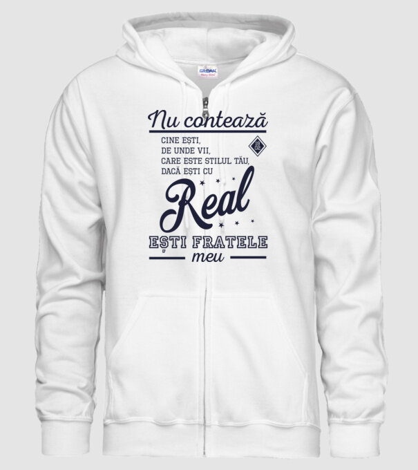 nu contează cine ești, de unde vii, care este stilul tău, dacă ești cu Real, ești fratele meu model alb pe tricou