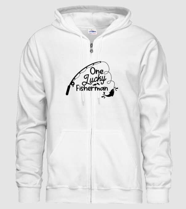 One lucky Fisherman model alb pe tricou