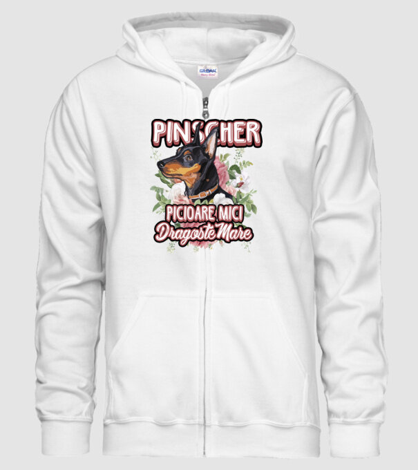 Pinscher picioare mici dragoste mare model alb pe tricou