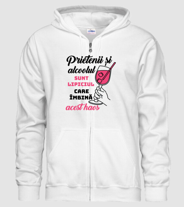 Prietenii și alcoolul sunt lipiciul care îmbină acest haos model alb pe tricou