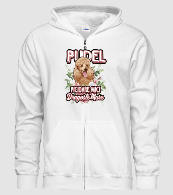 Pudel picioare mici dragoste mare model alb pe tricou
