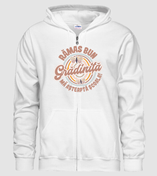 Rămas bun grădiniță, mă așteaptă școala! model alb pe tricou