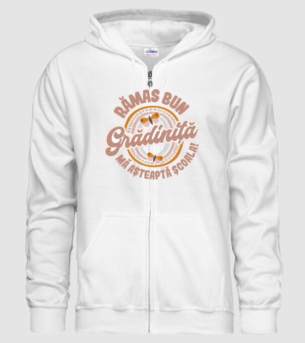 Rămas bun grădiniță, mă așteaptă școala! model alb pe tricou