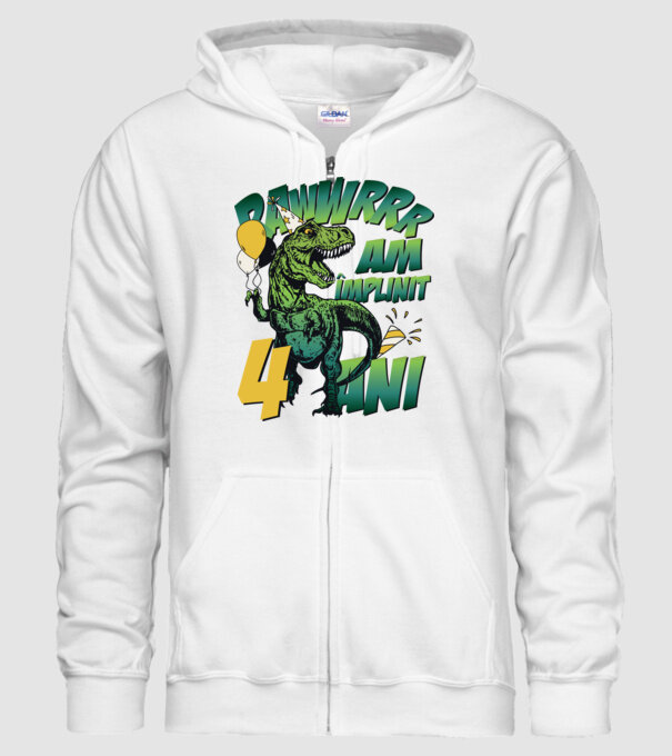 Rawr Am împlinit 4 ani model alb pe tricou