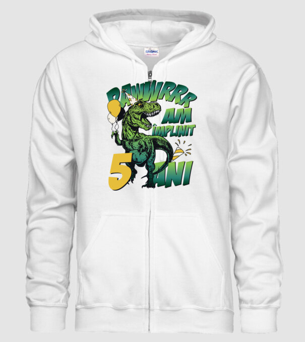 Rawr Am împlinit 5 ani model alb pe tricou