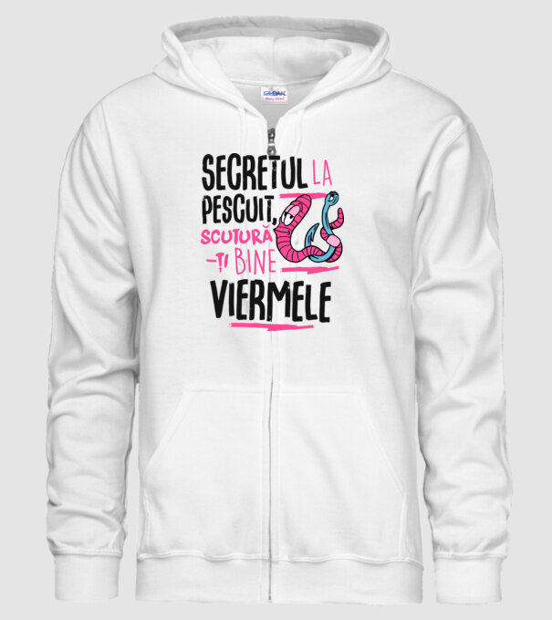 Secretul la pescuit scutură-ți bine viermele model alb pe tricou