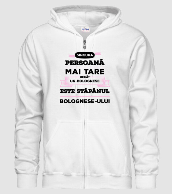 singura persoană mai tare decât un bolognese este stăpânul bolognese-ului model alb pe tricou
