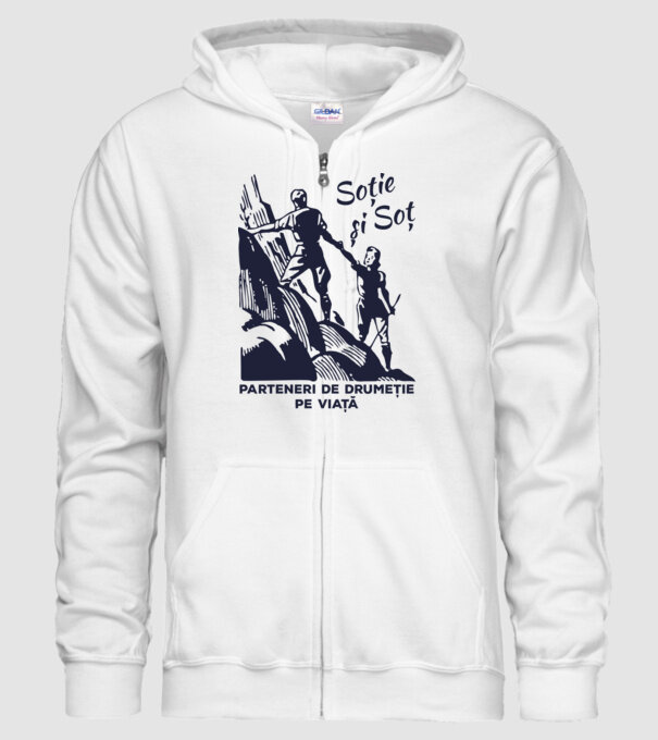 soție și soț - parteneri de drumeție pe viață model alb pe tricou