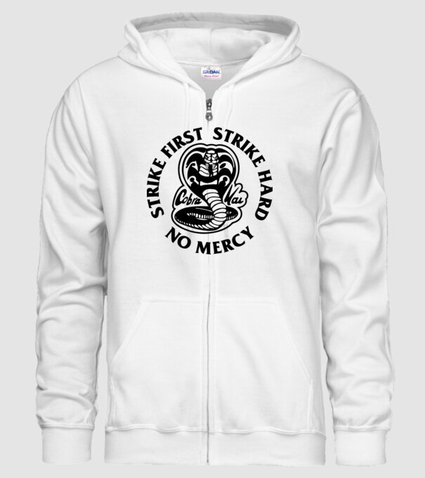 Strike first strike hard no mercy model alb pe tricou