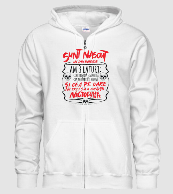 Sunt născut în decembrie am 3 laturi model alb pe tricou