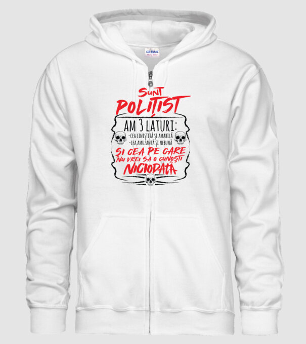 sunt polițist am 3 laturi model alb pe tricou