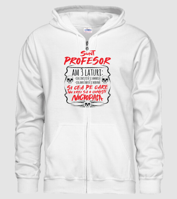 sunt profesor, am 3 laturi model alb pe tricou