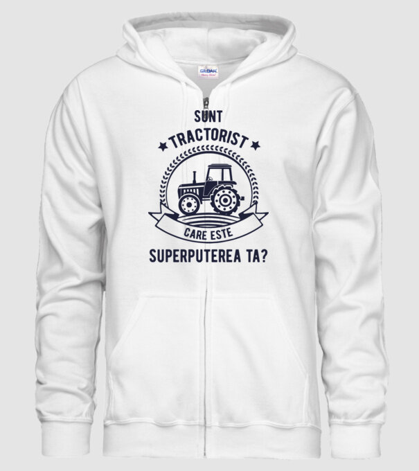Sunt tractorist, care este superputerea ta? model alb pe tricou