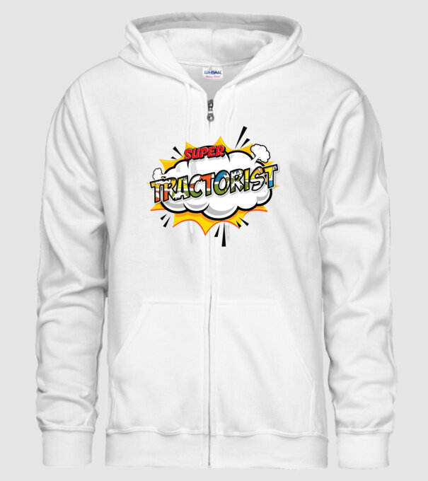 Super Tractorist model alb pe tricou