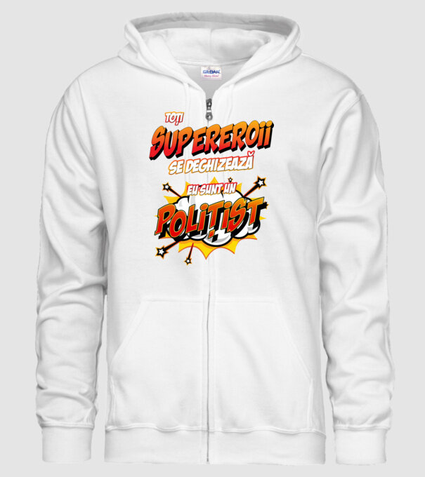 Toți supereroii se deghizează, eu sunt un polițist model alb pe tricou