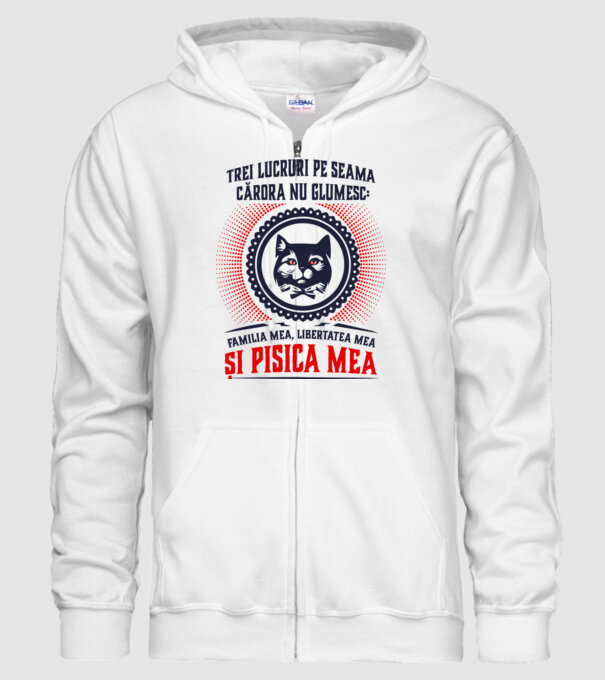 trei lucruri pe seama cărora nu glumesc: familia mea, libertatea mea și pisica mea model alb pe tricou