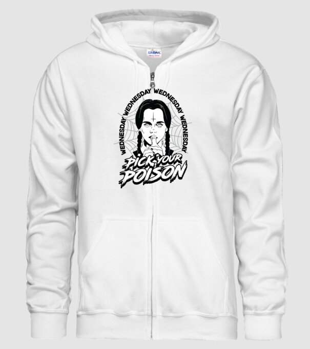 WEDNESDAY Pick your poison model alb pe tricou