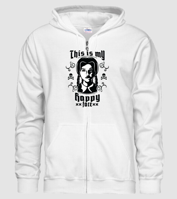 WEDNESDAY This is my happy face model alb pe tricou