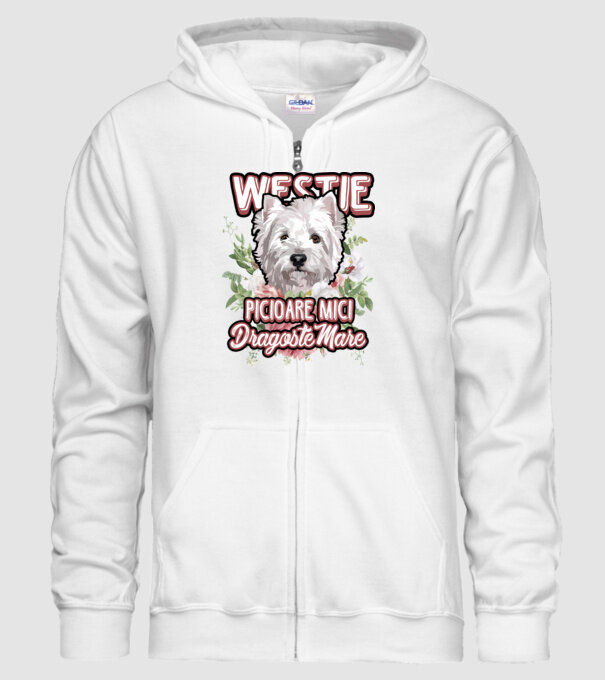 Westie picioare mici dragoste mare model alb pe tricou