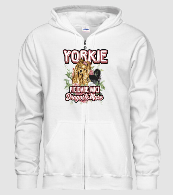 Yorkie - picioare mici dragoste mare model alb pe tricou