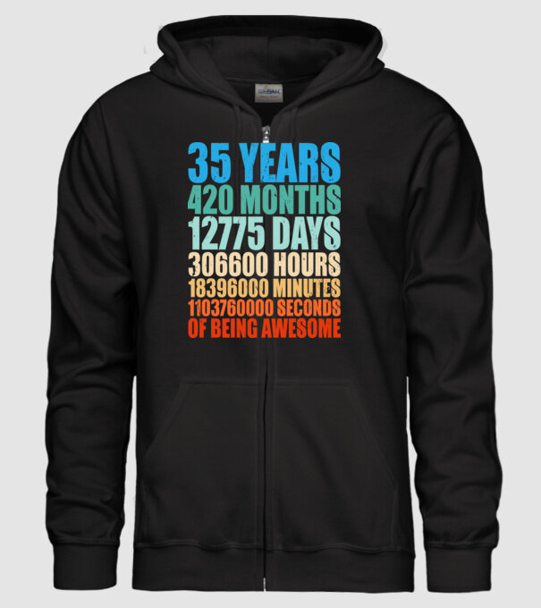 35 years of being awesome model negru pe tricou