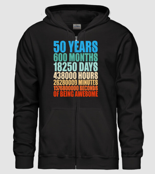 50 years of being awesome model negru pe tricou