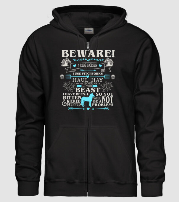 Beware i ride horses model negru pe tricou