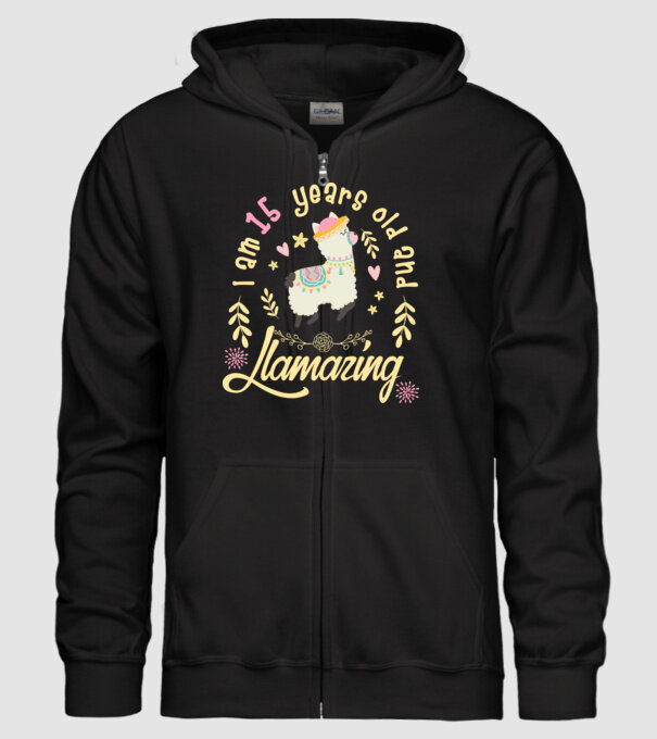 Birthday Llamazing 15 years old model negru pe tricou