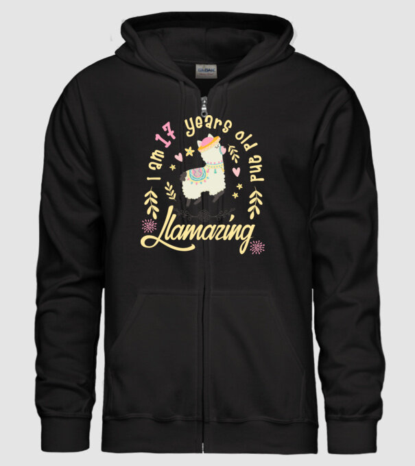 Birthday Llamazing 17 years old model negru pe tricou