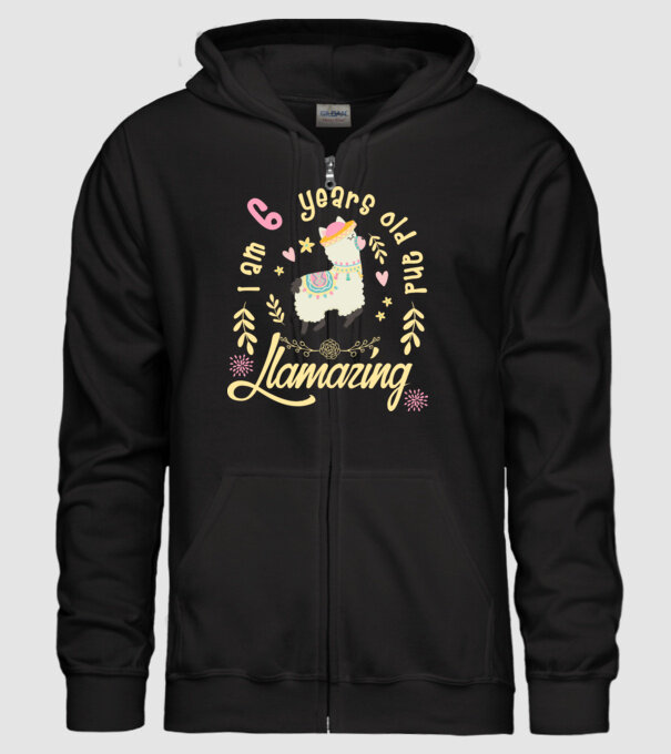 Birthday Llamazing 6 years old model negru pe tricou