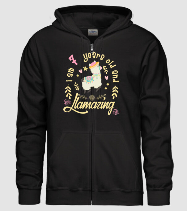 Birthday Llamazing 7 years old model negru pe tricou