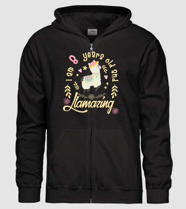 Birthday Llamazing 8 years old model negru pe tricou