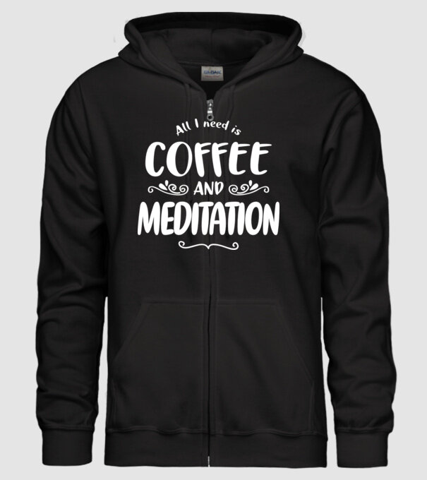 coffee meditation model negru pe tricou