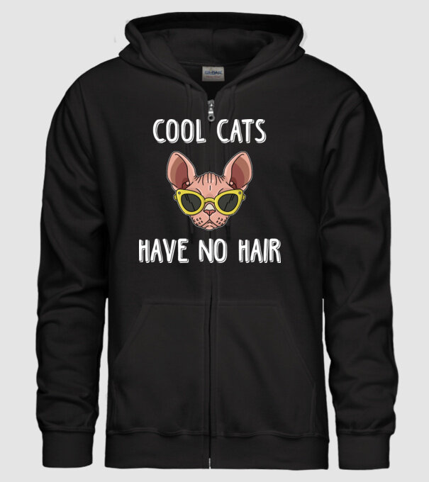 cool cats have no hair model negru pe tricou