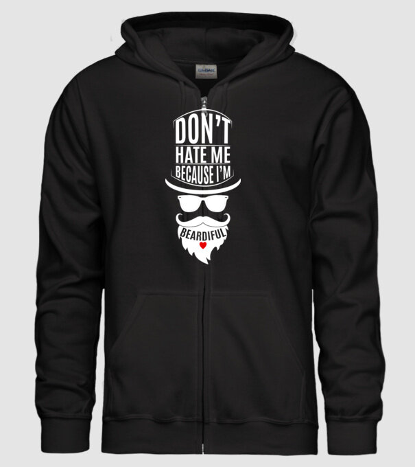 'Don''t hate me because I''m beardiful' model negru pe tricou