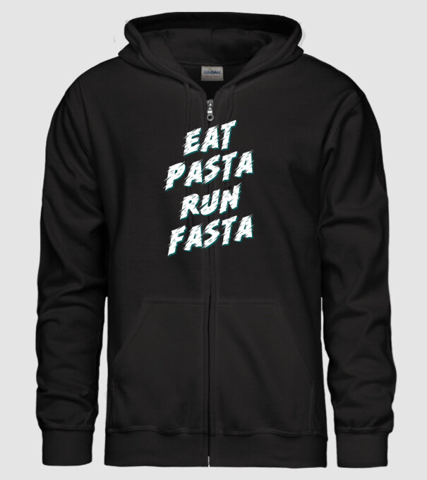 eat pasta run fasta model negru pe tricou