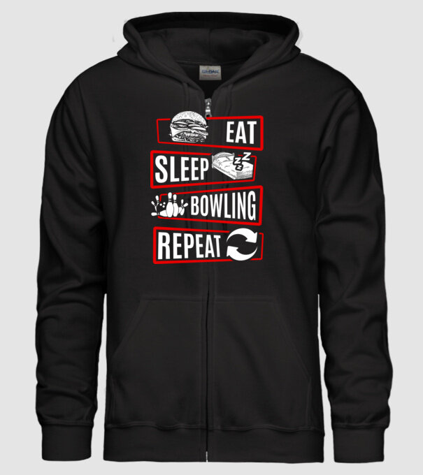 Eat sleep bowling repeat model negru pe tricou