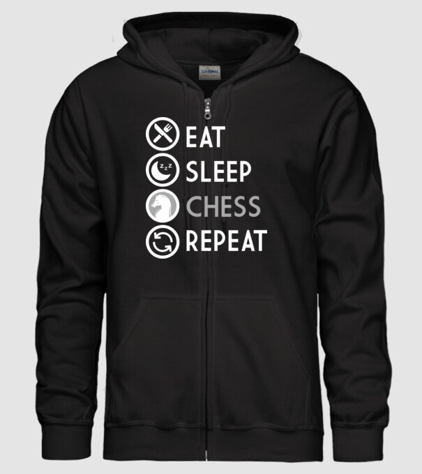eat sleep chess model negru pe tricou